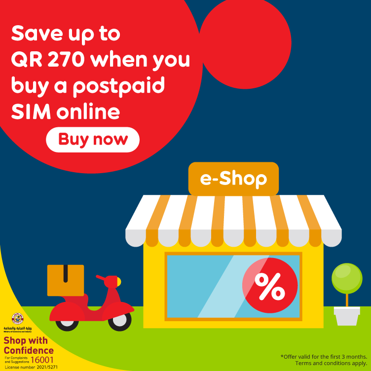 Save up to QR 270 when you buy a SIM online with Ooredoo Postpaid
