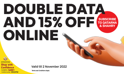 Subscribe online and get double data, double mins, and 15% off Shahry plans from Ooredoo Postpaid!