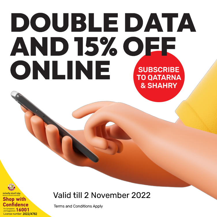 Subscribe online and get double data, double mins, and 15% off Shahry plans from Ooredoo Postpaid!