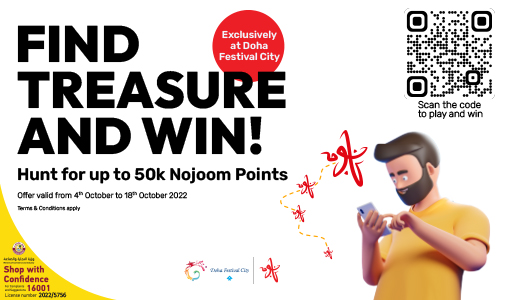 Find treasure and win up to 50,000 Nojoom Points with Ooredoo and Doha festival City Mall