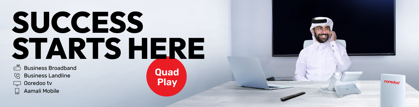 Get Business broadband, Business landline, Ooredoo tv, Aamali mobile with Quad Play from Ooredoo Business.