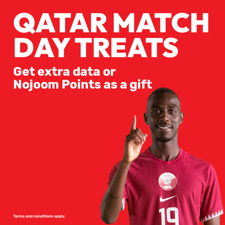 Qatar match day treats get extra data or Nojoom points as a gift from Ooredoo Postpaid and prepaid plans