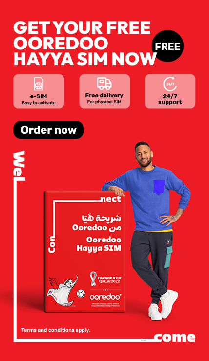 Get your Free Ooredoo Hayya SIM now as esim, or physical sim with free delivery for FIFA World Cup Qatar 2022™