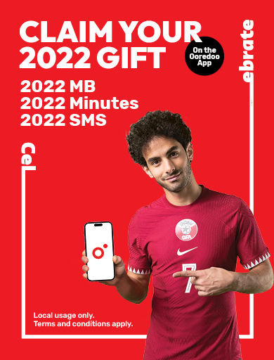 Claim your 2022 gift, including 2022 MB local data, 2022 local minutes, and 2022 local SMS from the Ooredoo App for FIFA World Cup Qatar 2022™