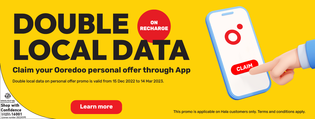 Get double local data when you claim your Ooredoo personal offer through app from Ooredoo Prepaid