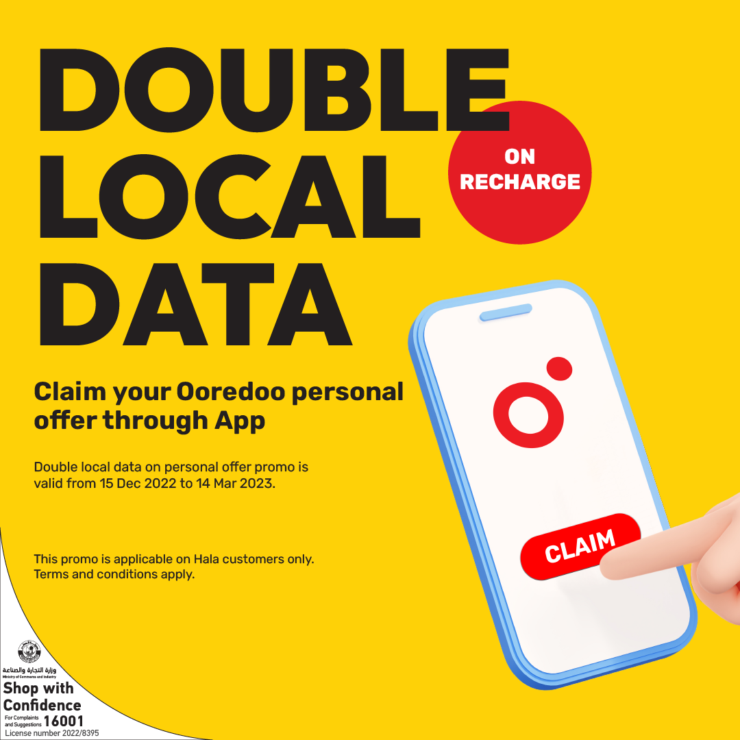 Get double local data when you claim your Ooredoo personal offer through app from Ooredoo Prepaid