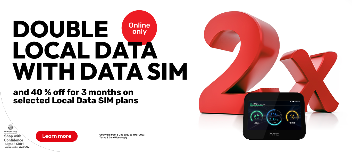 Get double local data and 40% off for 3 months with Data SIM from Ooredoo postpaid plans