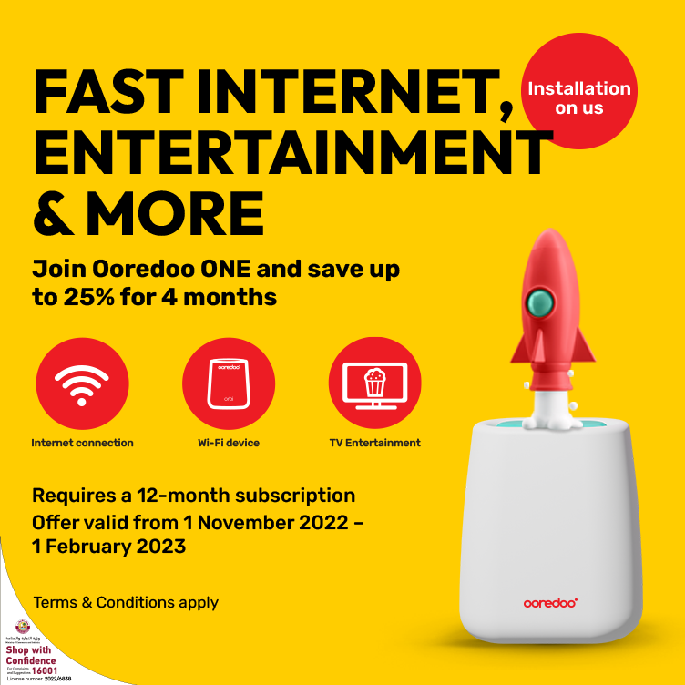 Join Ooredoo ONE and save 25% for 4 months and get fast internet, entertainment and more from Ooredoo home internet