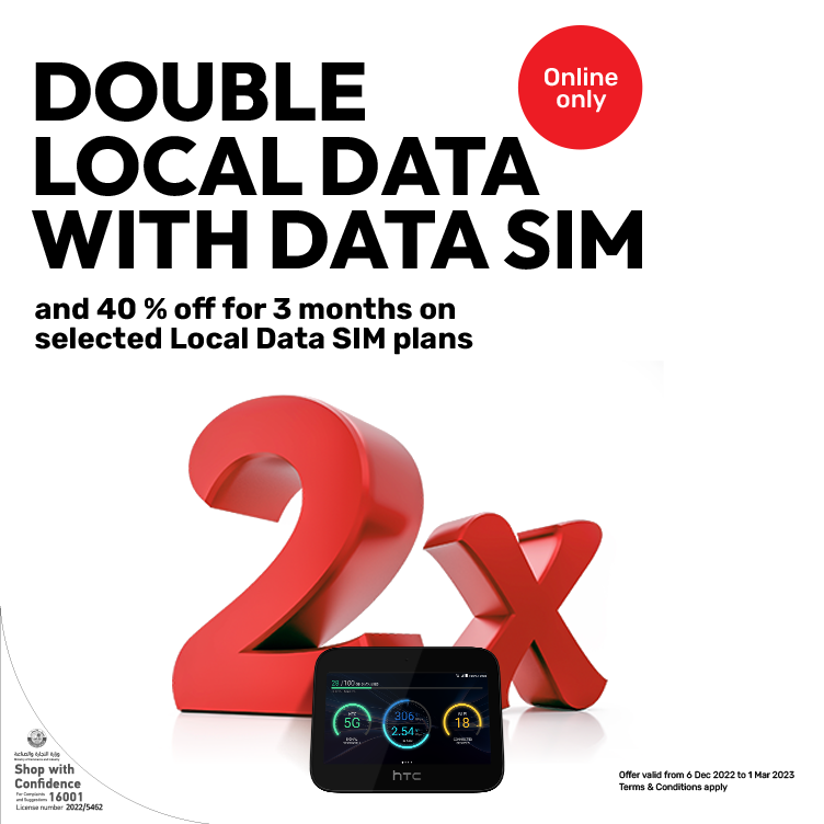 Get double local data and 40% off for 3 months with Data SIM from Ooredoo postpaid plans