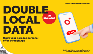 Get double local data when you claim your Ooredoo personal offer through app from Ooredoo Prepaid