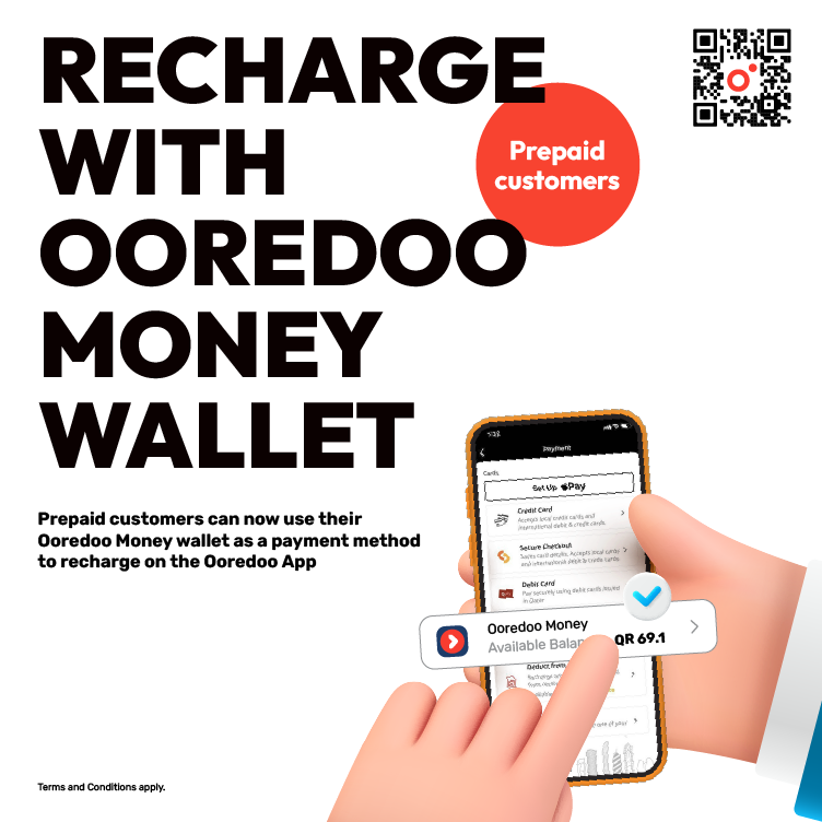 Recharge prepaid with your Ooredoo money wallet on the Ooredoo app