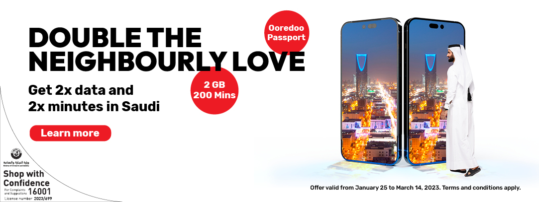 Double the love get 2x data and 2x minutes in Saudi from Ooredoo Roaming