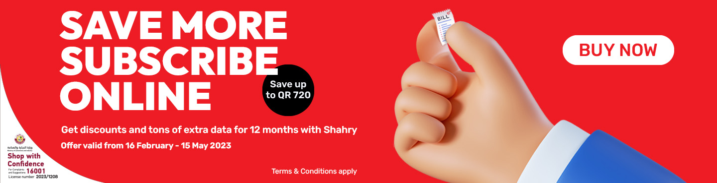 Save up to QR 720 and get tons of extra data for 12 months with shahry  when you subscribe online from Ooredoo postpaid plans 