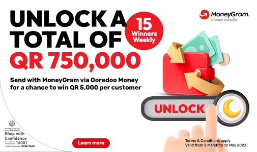 Unlock a total of QR 750,000 when you send with MoneyGram via Ooredoo Money from Ooredoo this Ramadan 2023 