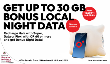 Get up to 30 GB Bonus night data with Hala prepaid recharge from Ooredoo