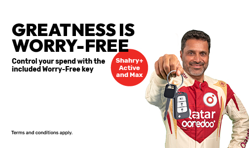 Greatness is worry-free, control your spend with the included Worry-Free key with Shahry+ Active and Max from Ooredoo postpaid plans 
