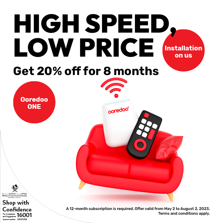 High speed, low price, get 20% off for 8 months and installation with Ooredoo ONE