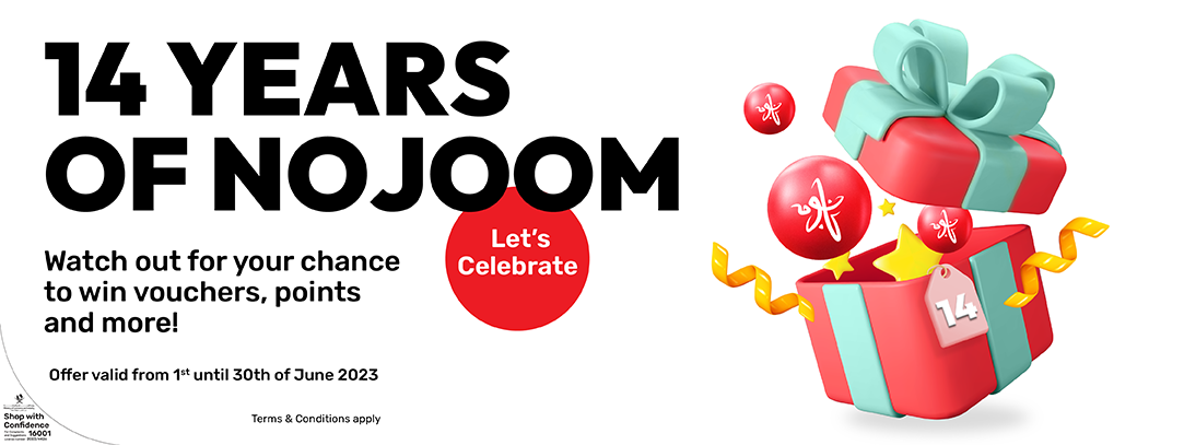 Watch out for your chance to win vouchers, points, and more to celebrate 14 years of Nojoom from Ooredoo
