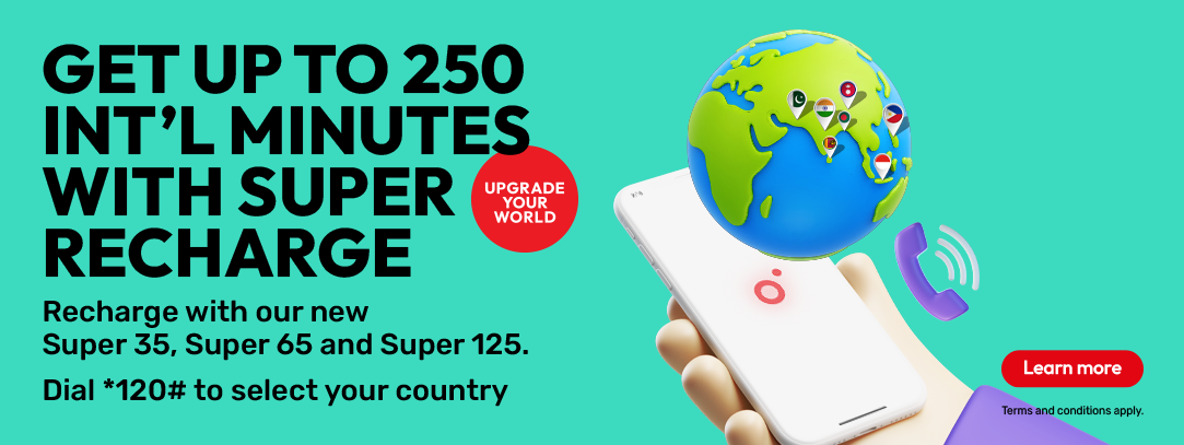 Get up to 250 international minutes with super recharge from Ooredoo.