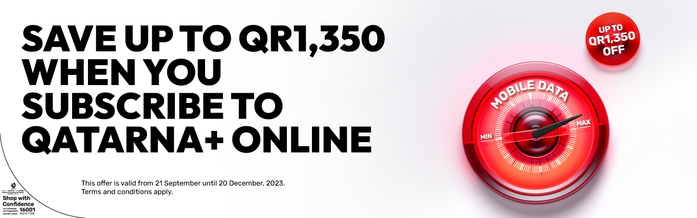 Save up to 1,359QR when you subscribe to qatarna+ online with Ooredoo postpaid plans