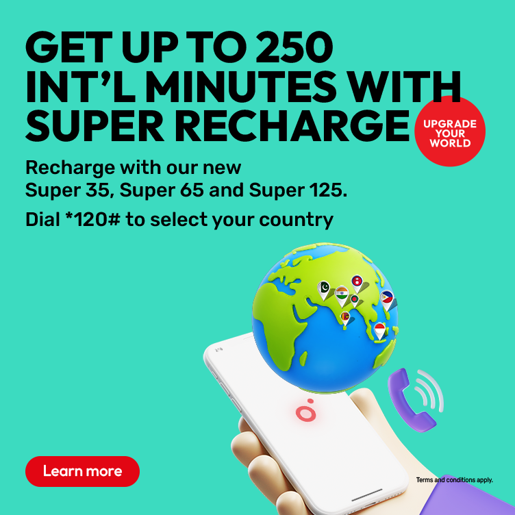 Get up to 250 international minutes with super recharge from Ooredoo.