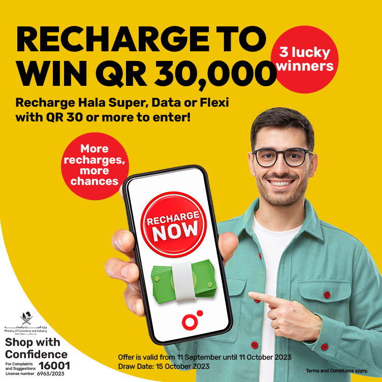 Recharge to win QR 30,000 from Ooredoo Hala Prepaid Plans