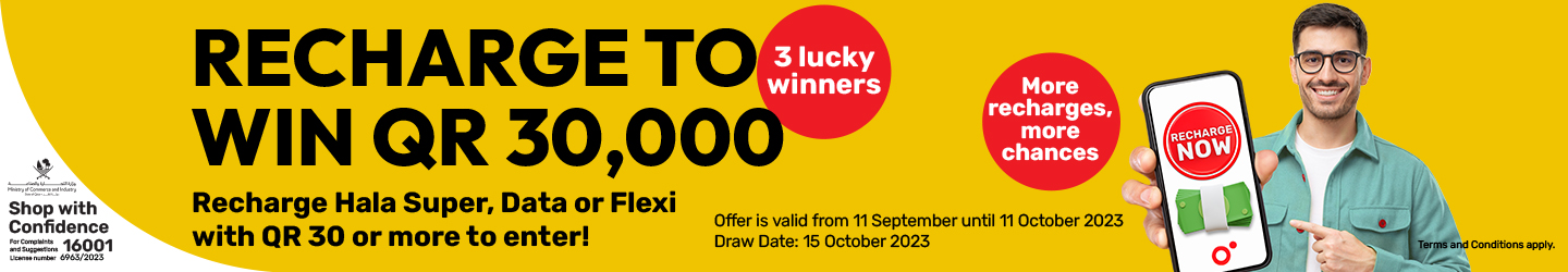Recharge to win QR 30,000 from Ooredoo Hala Prepaid Plans