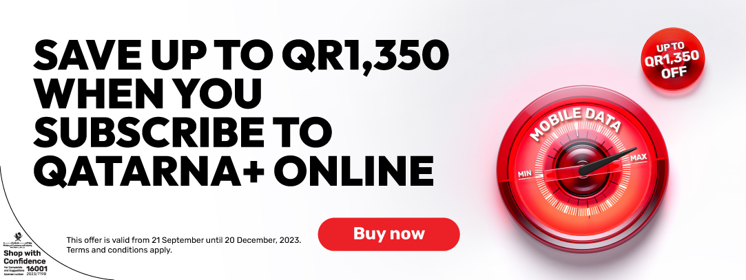 Save up to 1,359QR when you subscribe to qatarna+ online with Ooredoo postpaid plans