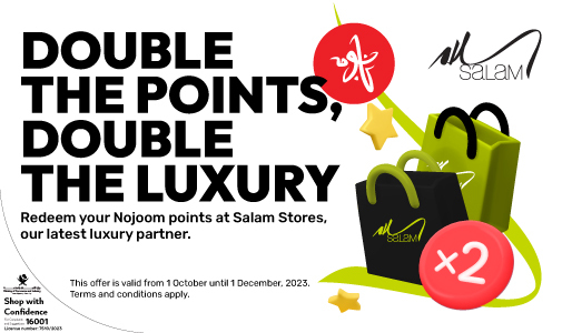 Redeem your Nojoom points at Salam Stores, our latest luxury partner. with Ooredoo nojoom