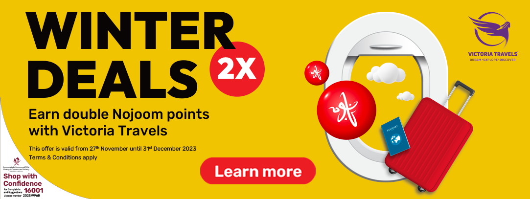 Book your holidays through Victoria Travels and get double Nojoom points from Nojoom Ooredoo