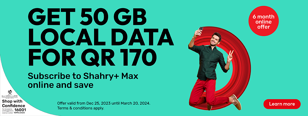 Save more, get more! Subscribe to Shahry+ Max online for QR 170 and get 50 GB local data