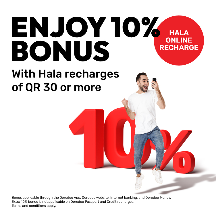 Enjoy 10% Bonus on Hala Online Recharges from Ooredoo.